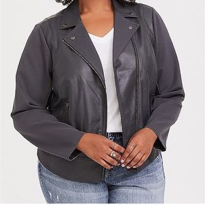 Torrid DARK GREY FAUX LEATHER & PONTE MOTO JACKET